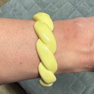 Vintage Plastic Bangle Bracelet, Yellow, Twisted, Braided, Retro, Boho
